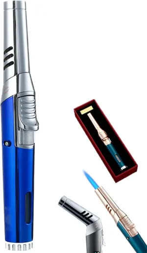Adjustable Rotary Lighter, Torcher Inflatable Gas Windproof Lighter, Lockable Jet Flame Lighter, Elbow Multifunctional Lighter with Visual Window (Color : Blue)