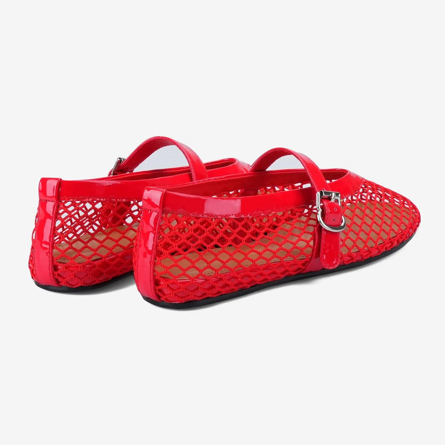 Adrizzlein Mesh Ballet Flats for Women Fishnet Ballerina Flats Buckle Strap Mesh Ballet Shoes Wide Width Casual Summer Dress Flat Shoes