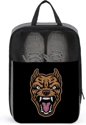 Aggressive Pitbull Dog Head Shoe Bags for Travel Waterproof Portable Shoes Pouch Storage Organizer for Men Women