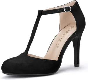 Allegra K Women's Rounded Toe Stiletto Heel T-Strap Dress Pumps