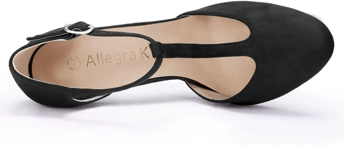 Allegra K Women's Rounded Toe Stiletto Heel T-Strap Dress Pumps