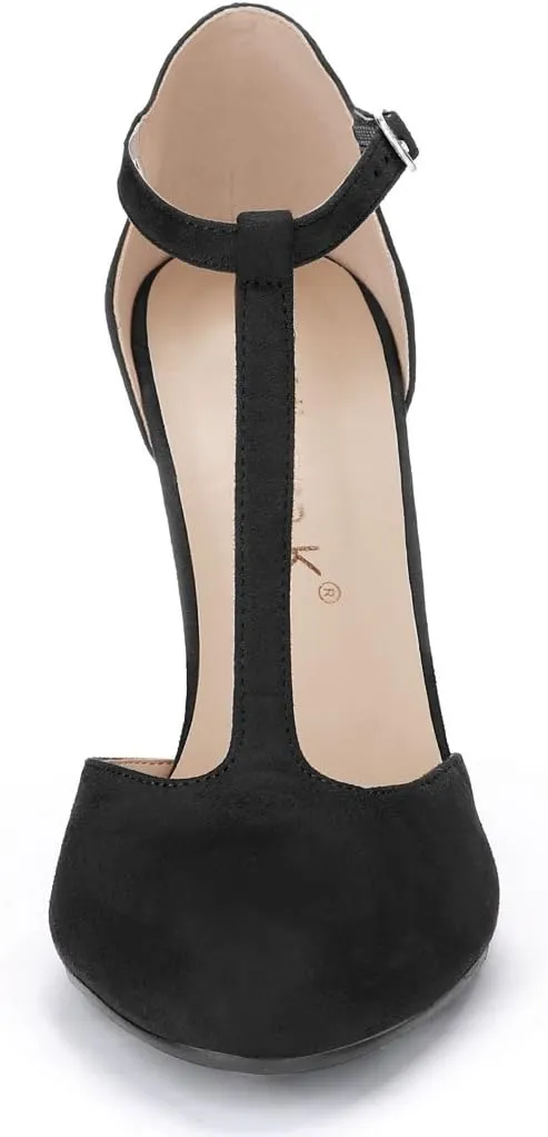 Allegra K Women's Rounded Toe Stiletto Heel T-Strap Dress Pumps