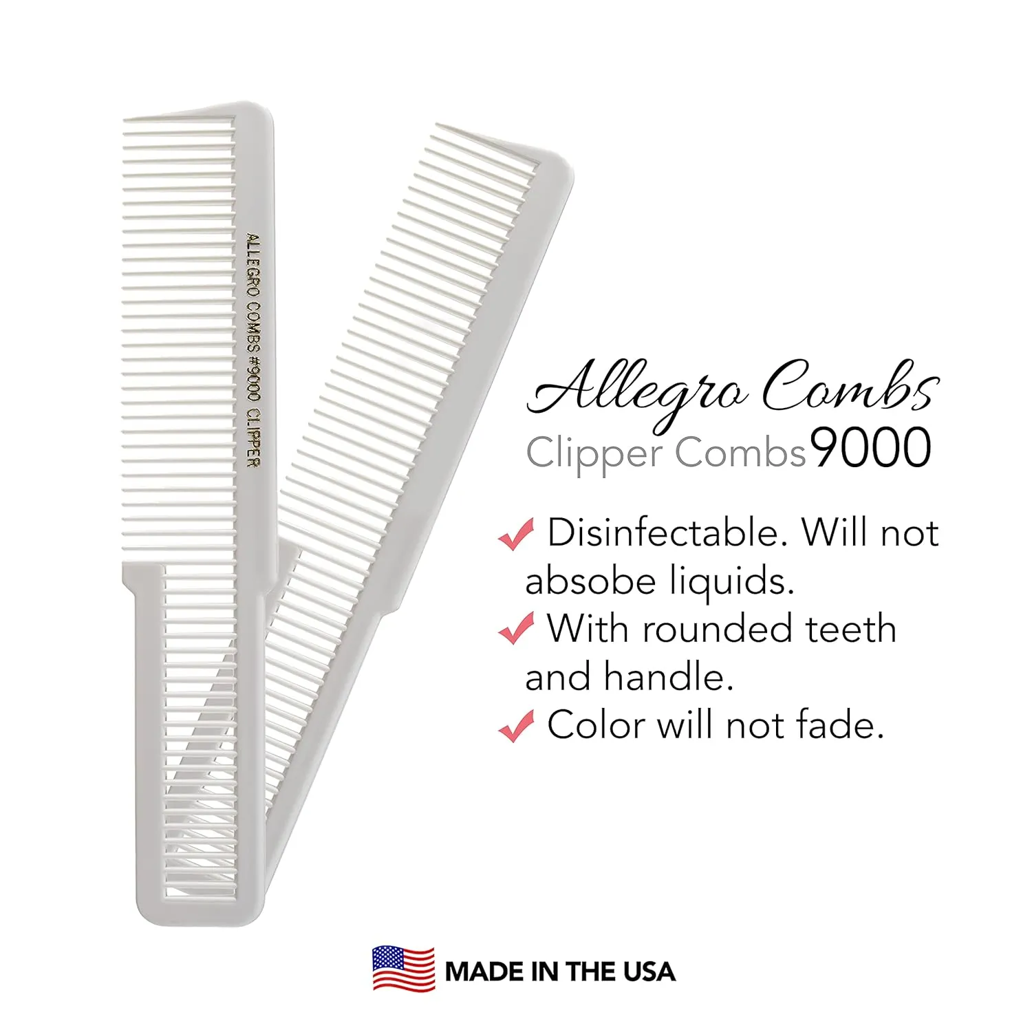 Allegro Combs 9000 Clipper Cutting Combs Blending Combs Fading Combs 6 Pk. (White)