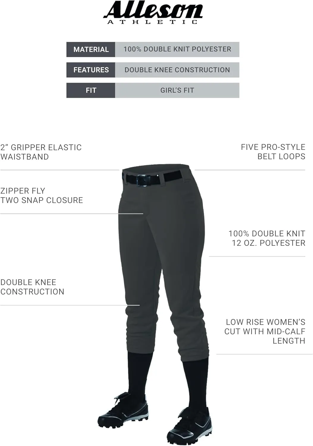Alleson Athletic Girls Belt Loop Fastpitch Pant – Five Pro-Style Fit, Moisture-Wicking & Durable Fabric