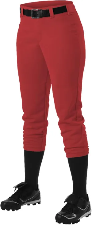 Alleson Athletic Girls' Standard Belt Loop Fastpitch Pant – Five Pro-Style Fit, Moisture-Wicking & Durable Fabric, Scarlet, Large