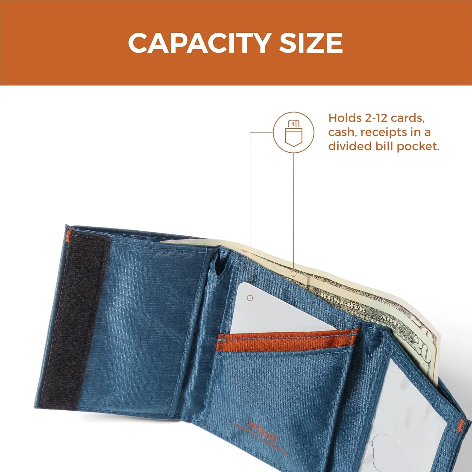 Allett Trifold Wallet | Nylon, RFID Blocking | Slim, Minimalist, Water Resistant, Thin, Front Pocket | Holds 2-12 Cards, Flat Bills, Receipts & Coins | For Men & Women