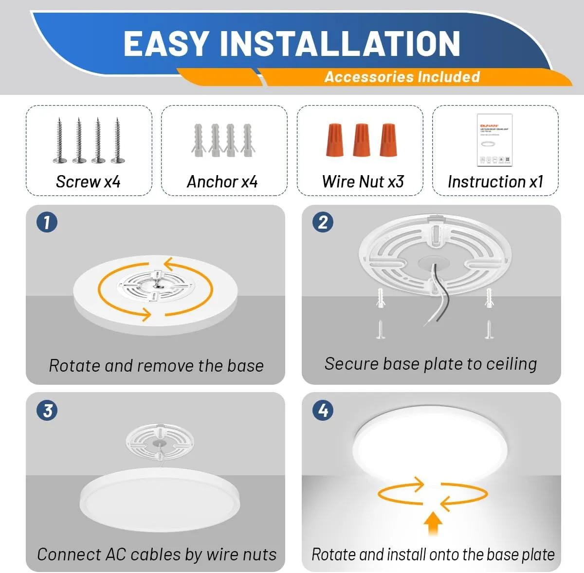 Allsmartlife LED Flush Mount Ceiling Light Fixture, 12inch 24W 2880lm CCT 3000K/4000K/6500K Thin Round Flat Panel Light Surface Mount for Kitchen, Bedroom, Laundry. Dimmable Ceiling Lamp