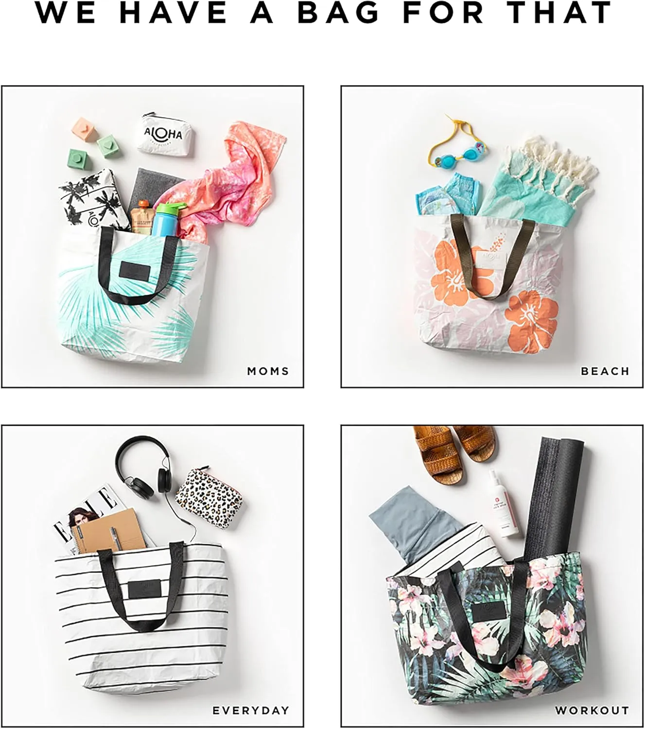 ALOHA Collection Tote | Lightweight, Packable, and Splash-Proof Beach Tote Bag | Easy to Clean