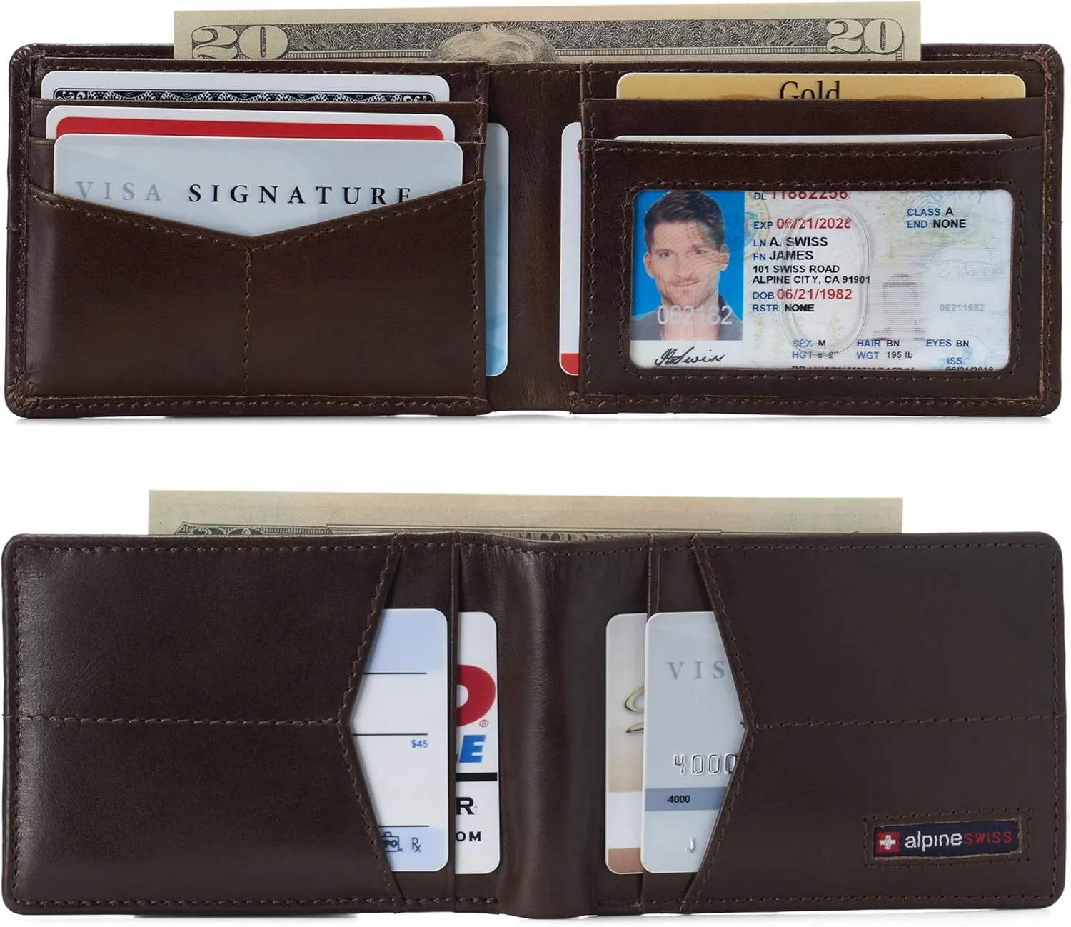 Alpine Swiss Delaney Men’s RFID Blocking Slimfold Wallet Thin Bifold Cowhide Leather Comes in Gift Box