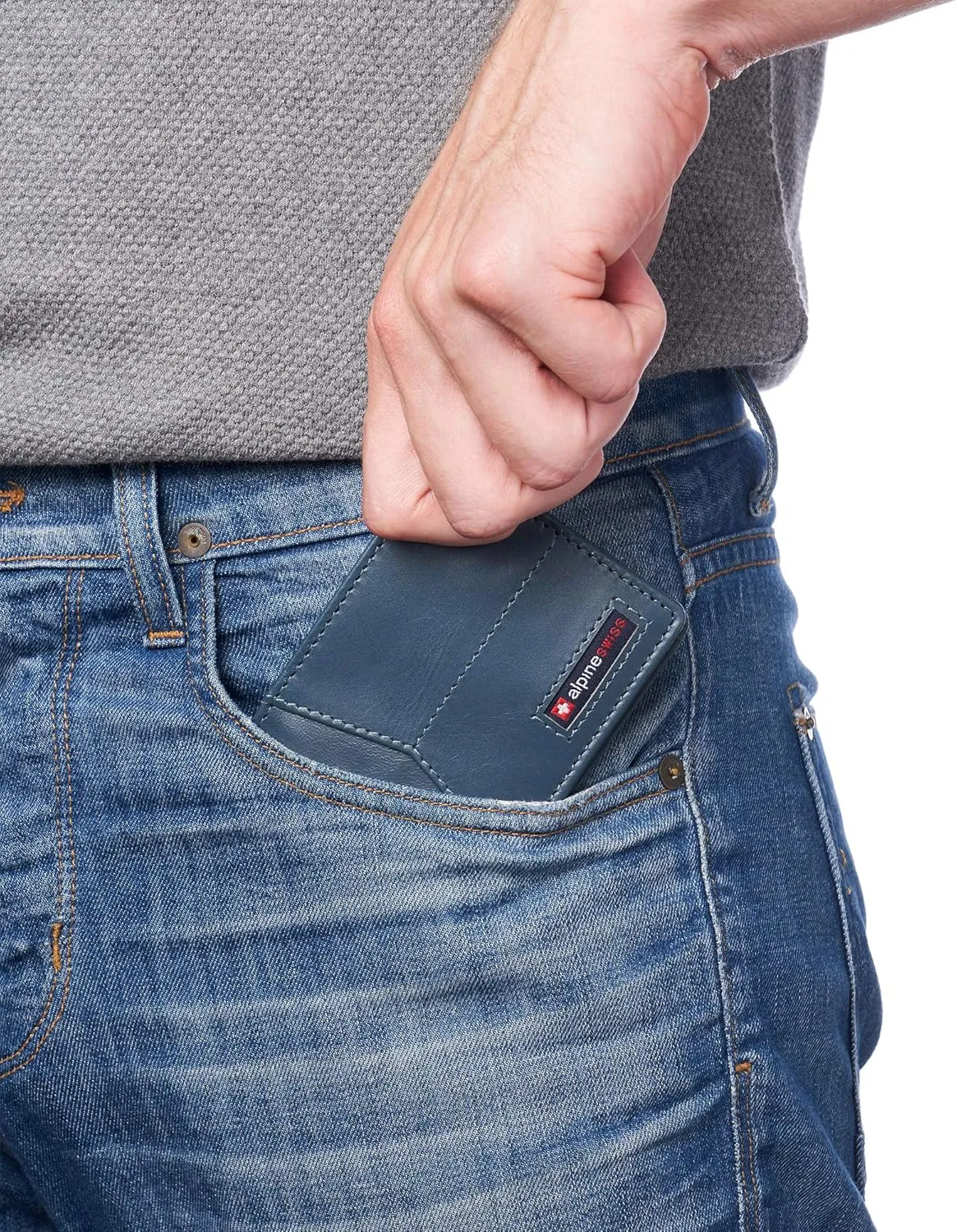 Alpine Swiss Delaney Men’s RFID Blocking Slimfold Wallet Thin Bifold Cowhide Leather Comes in Gift Box