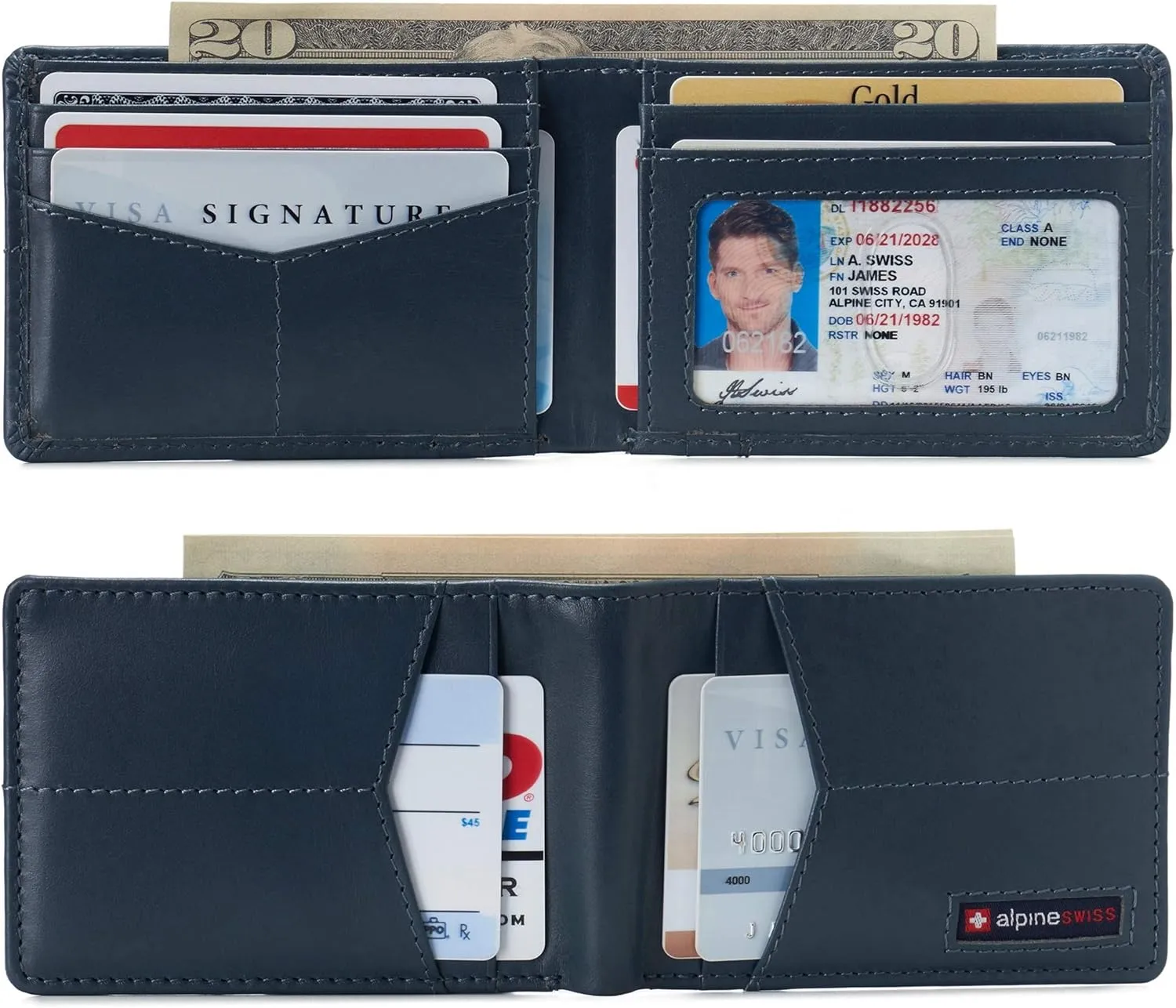 Alpine Swiss Delaney Men’s RFID Blocking Slimfold Wallet Thin Bifold Cowhide Leather Comes in Gift Box