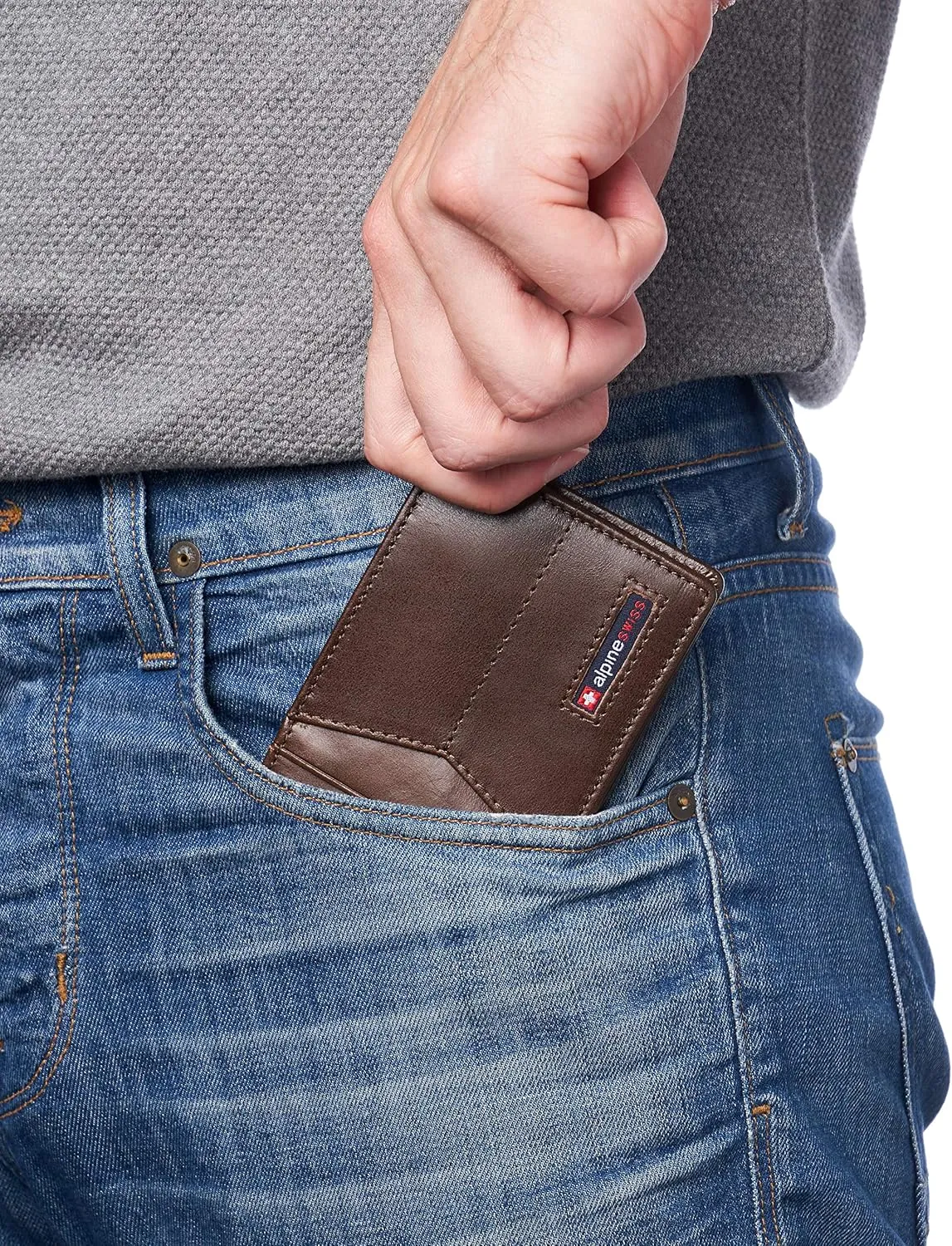 Alpine Swiss Delaney Men’s RFID Blocking Slimfold Wallet Thin Bifold Cowhide Leather Comes in Gift Box