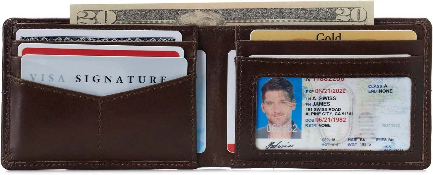 Alpine Swiss Delaney Men’s RFID Blocking Slimfold Wallet Thin Bifold Cowhide Leather Comes in Gift Box