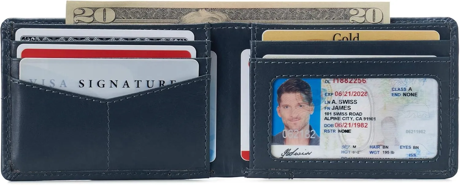 Alpine Swiss Delaney Men’s RFID Blocking Slimfold Wallet Thin Bifold Cowhide Leather Comes in Gift Box