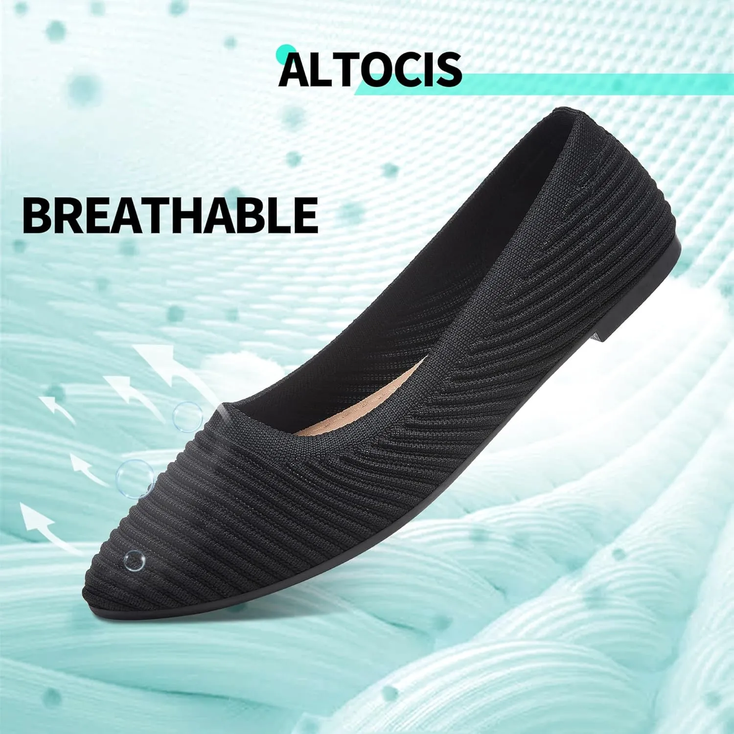 ALTOCIS Womens Knit Ballet Flats Ladies Comfortable Pointed-Toe Dressy Shoes Casual Soft Flat Shoes Ballerina Walking Flats Shoes