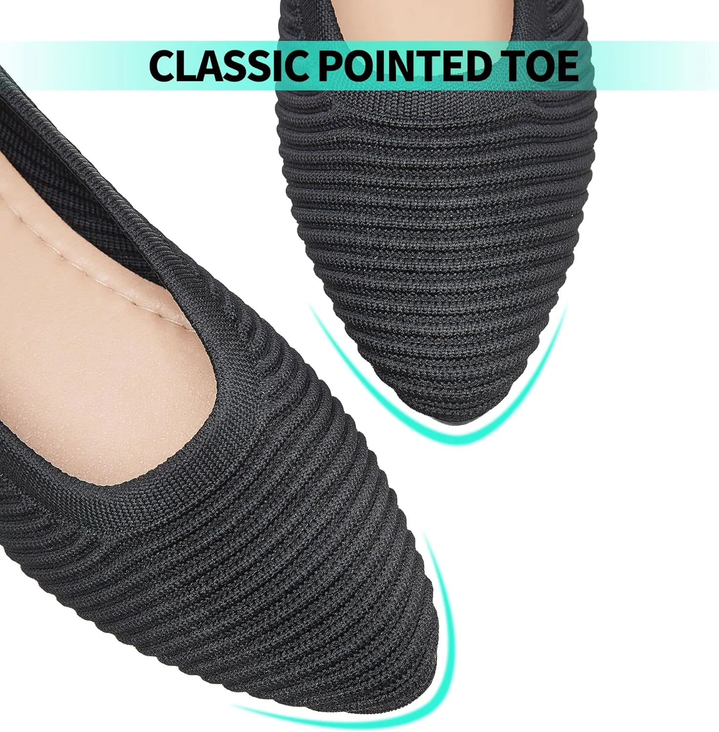 ALTOCIS Womens Knit Ballet Flats Ladies Comfortable Pointed-Toe Dressy Shoes Casual Soft Flat Shoes Ballerina Walking Flats Shoes