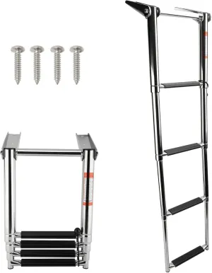 Amarine made Boat Ladder, 4 Step Telescoping Swim Marine Boat Ladder Stainless with Built in Handle