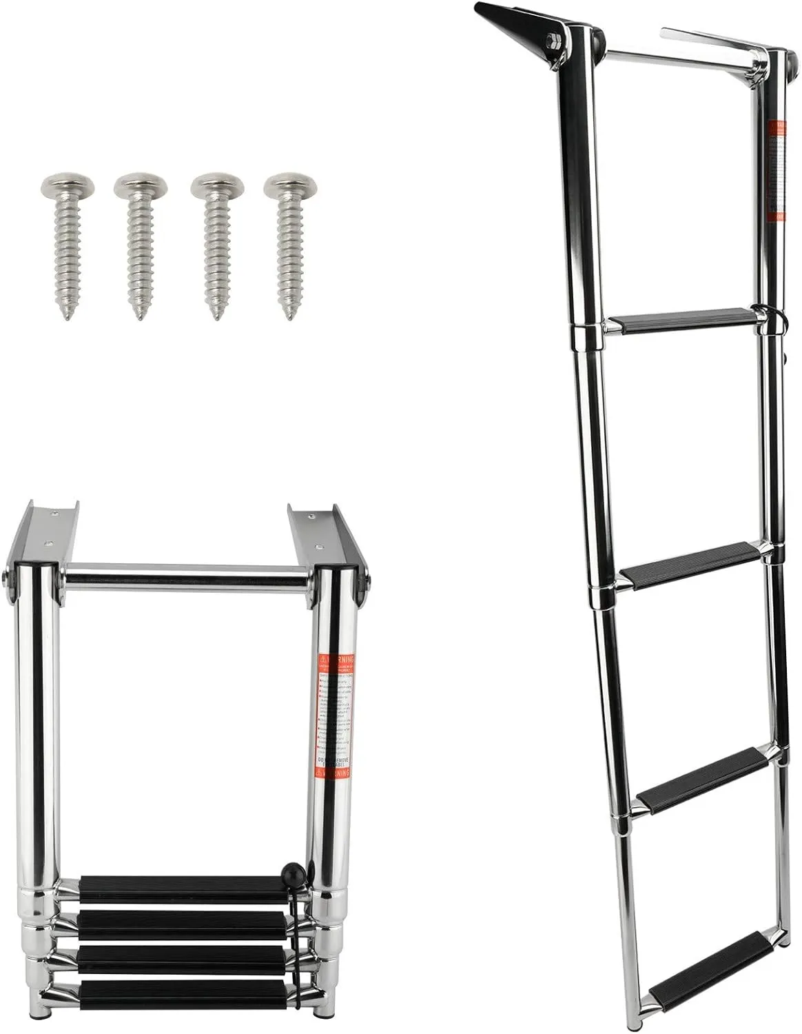 Amarine made Boat Ladder, 4 Step Telescoping Swim Marine Boat Ladder Stainless with Built in Handle