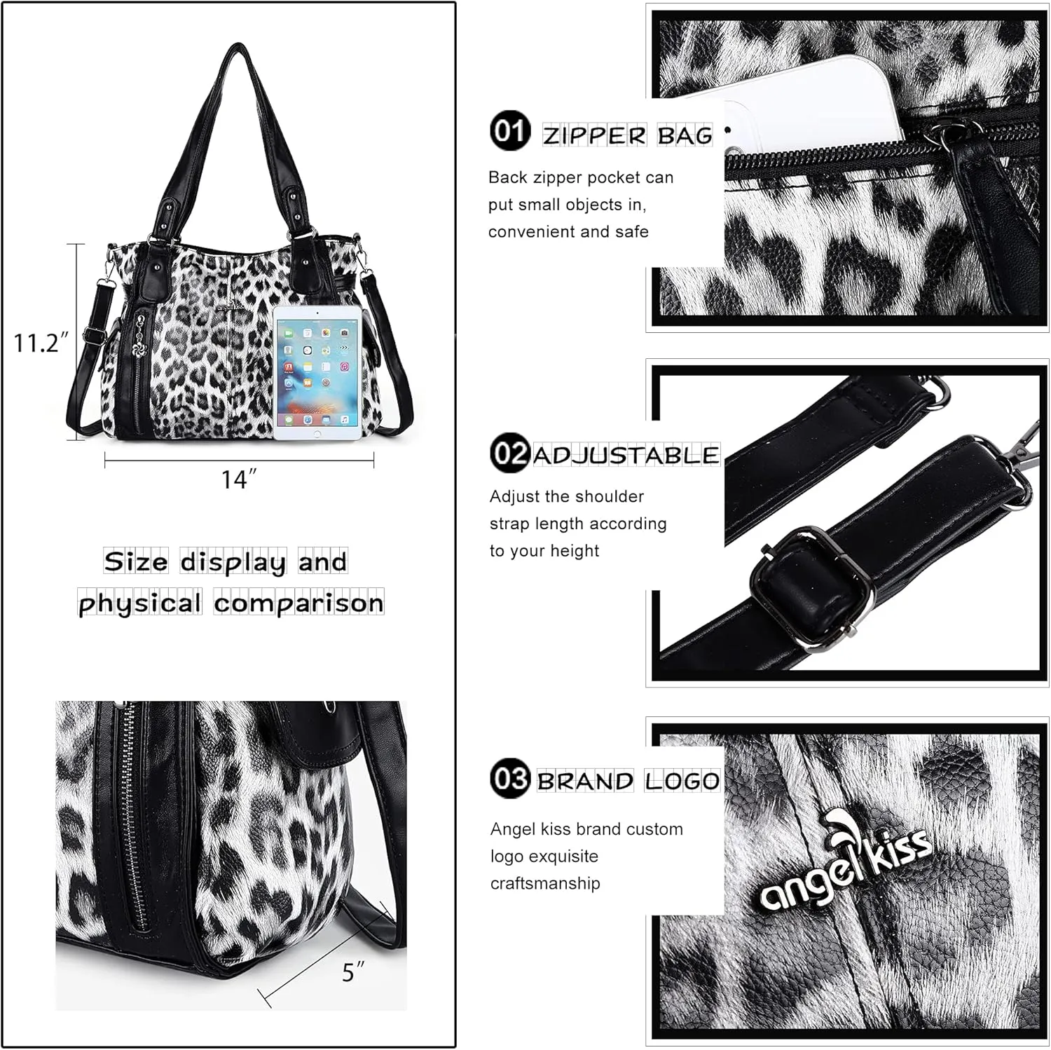 Angel Kiss Handbags for Womens Top-Handle Hobo Purse Roomy Casual Shoulder Bags PU Tote Satchel Purse for Women