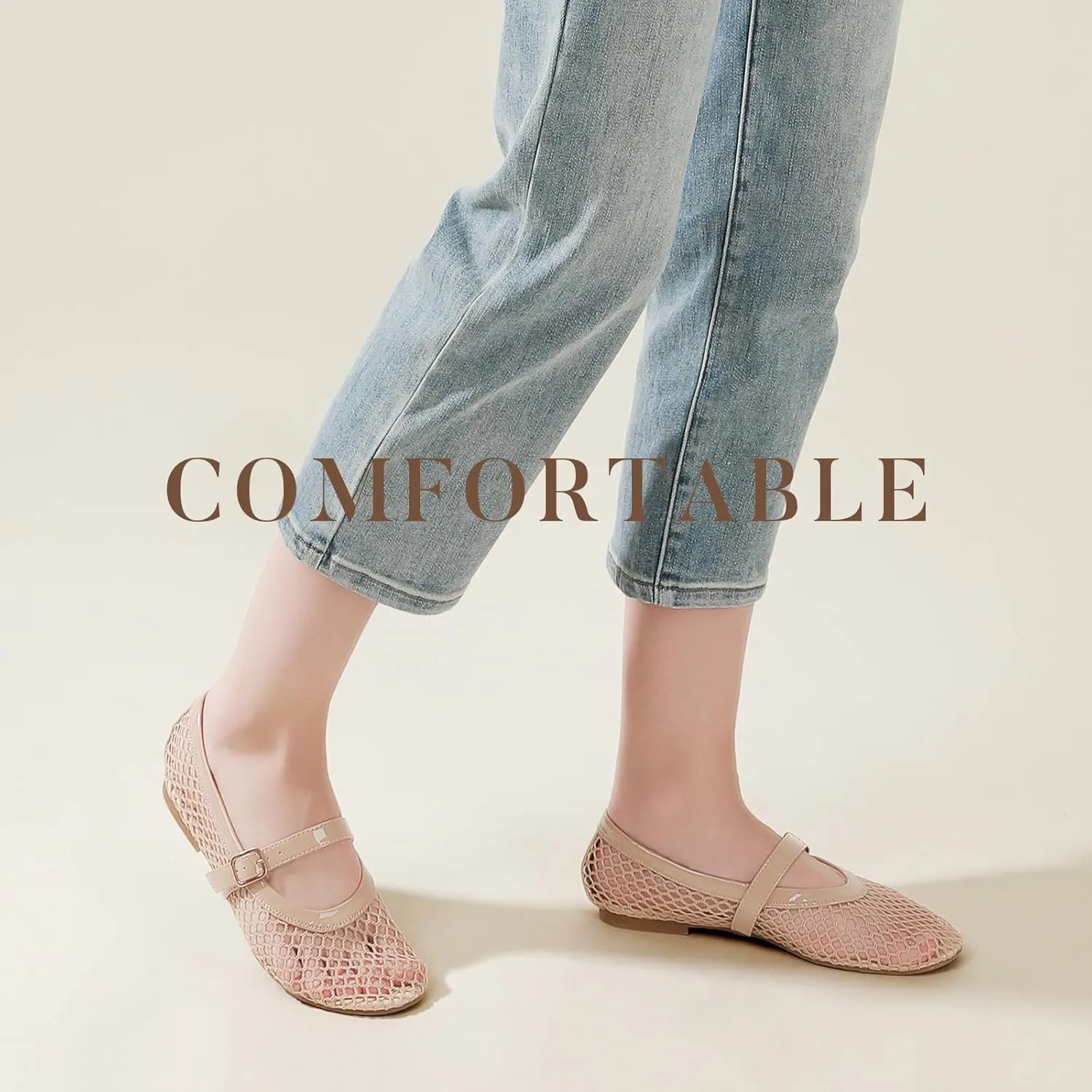 Ankis Mesh Ballet Flats for Women, Black Mesh Flats Buckle Strap Mary Jane Ballerina Flats Women's Fishnet Flat Sandals Shoes for Dressy Summer