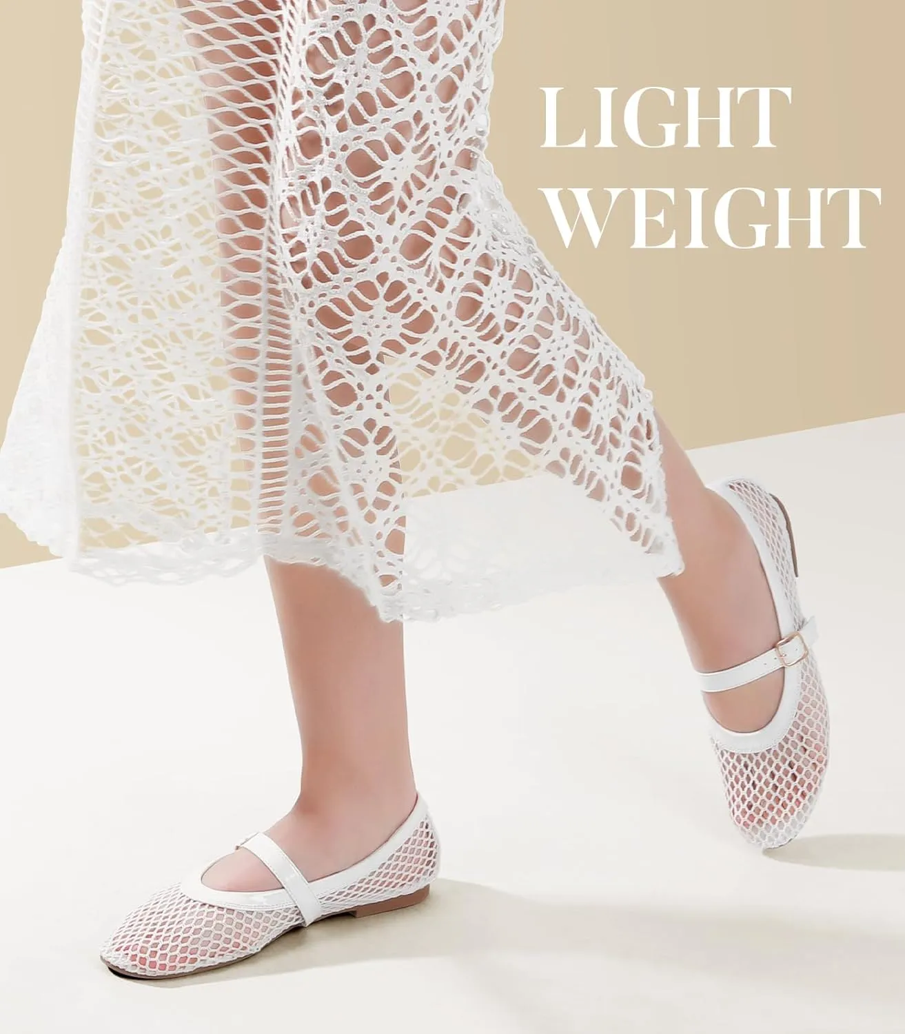 Ankis Mesh Ballet Flats for Women, Black Mesh Flats Buckle Strap Mary Jane Ballerina Flats Women's Fishnet Flat Sandals Shoes for Dressy Summer