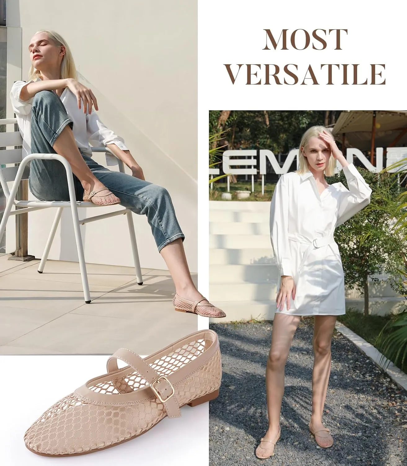 Ankis Mesh Ballet Flats for Women, Black Mesh Flats Buckle Strap Mary Jane Ballerina Flats Women's Fishnet Flat Sandals Shoes for Dressy Summer