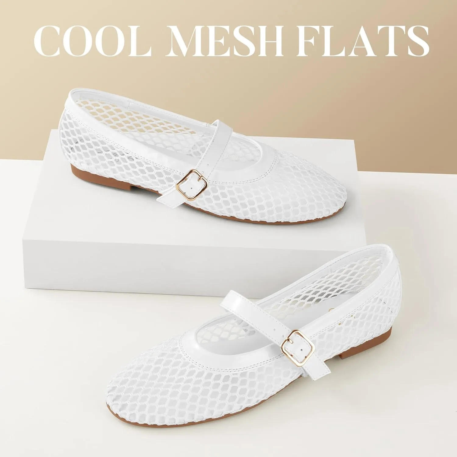 Ankis Mesh Ballet Flats for Women, Black Mesh Flats Buckle Strap Mary Jane Ballerina Flats Women's Fishnet Flat Sandals Shoes for Dressy Summer