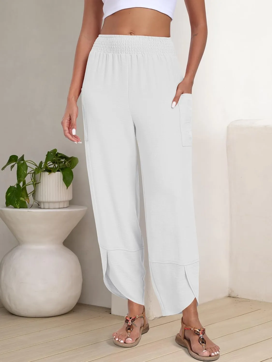 ANRABESS Womens Wide Leg Palazzo Capri Pants 2025 Summer Casual Loose High Waisted Lounge Flowy Cropped Beach Work Trousers