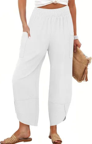 ANRABESS Womens Wide Leg Palazzo Capri Pants 2025 Summer Casual Loose High Waisted Lounge Flowy Cropped Beach Work Trousers