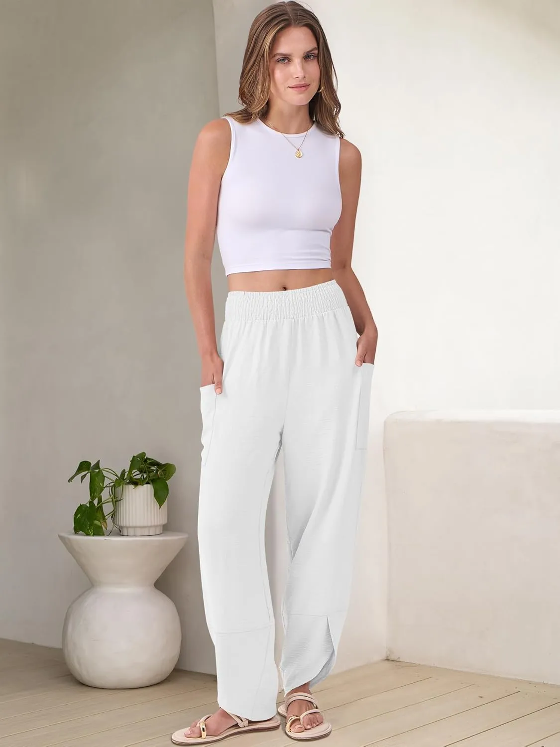 ANRABESS Womens Wide Leg Palazzo Capri Pants 2025 Summer Casual Loose High Waisted Lounge Flowy Cropped Beach Work Trousers