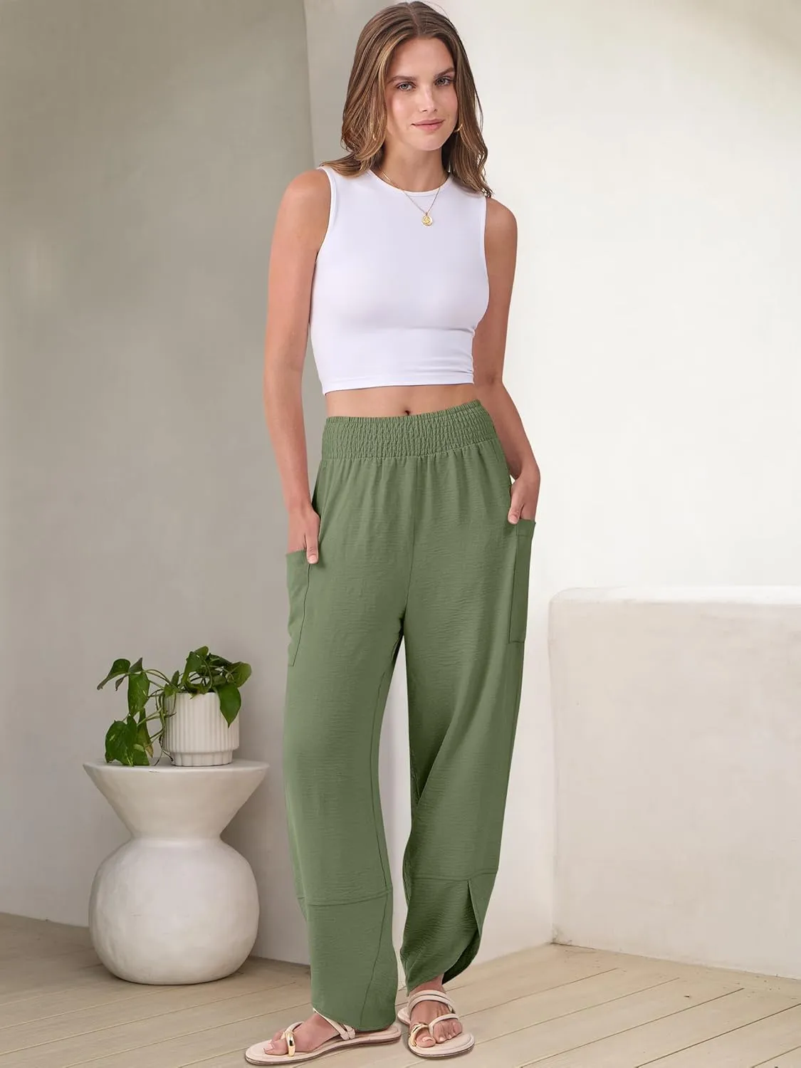 ANRABESS Womens Wide Leg Palazzo Capri Pants 2025 Summer Casual Loose High Waisted Lounge Flowy Cropped Beach Work Trousers