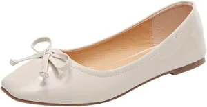 ANUFER Women Lovely Bow Tie Ballerinas Comfy Square Toe Ballet Flats Slippers Pumps Dolly Shoes