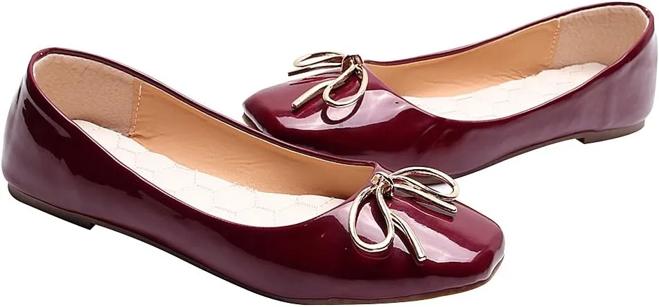 ANUFER Women Lovely Bow Tie Ballerinas Comfy Square Toe Ballet Flats Slippers Pumps Dolly Shoes