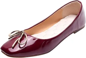 ANUFER Women Lovely Bow Tie Ballerinas Comfy Square Toe Ballet Flats Slippers Pumps Dolly Shoes
