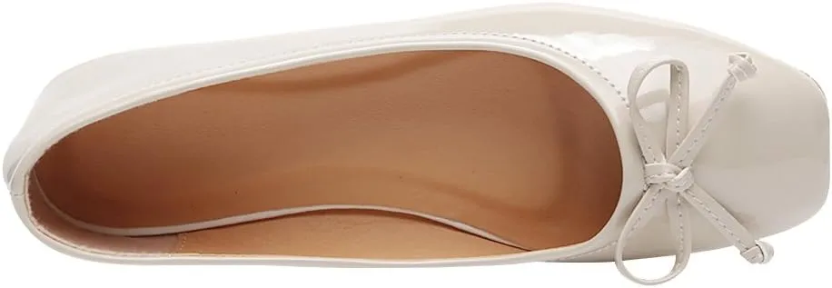 ANUFER Women Lovely Bow Tie Ballerinas Comfy Square Toe Ballet Flats Slippers Pumps Dolly Shoes