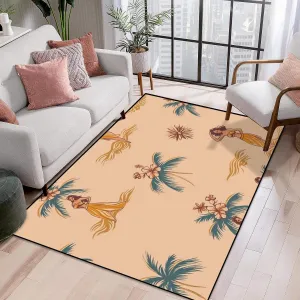 Area Rug Beautiful Hawaiian Girls Island Beach Seamless Pattern Washable 4x5 feet Rugs for Bedroom Kitchen Living Room Non Slip Outdoor Carpets Soft Mats for Home Playroom Decor