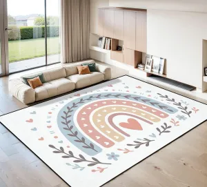 Area Rug Cute Childish Illustrations Abstract Rainbow Striped arc Vintage Washable 8x10 feet Rugs Non Slip Outdoor Carpets Soft Mats for Bedroom Kitchen Living Room Home Decor