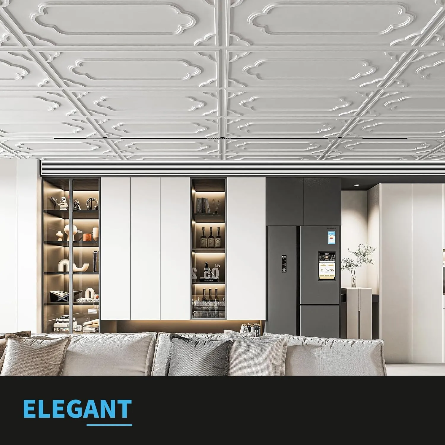 Art3d 12-Pack Drop Ceiling Tiles 2x4 Ft, Decorative PVC Ceiling Covering Panels 24x48 Inch for Basement Bathroom Kitchen, Cover 96 Sq.Ft, White