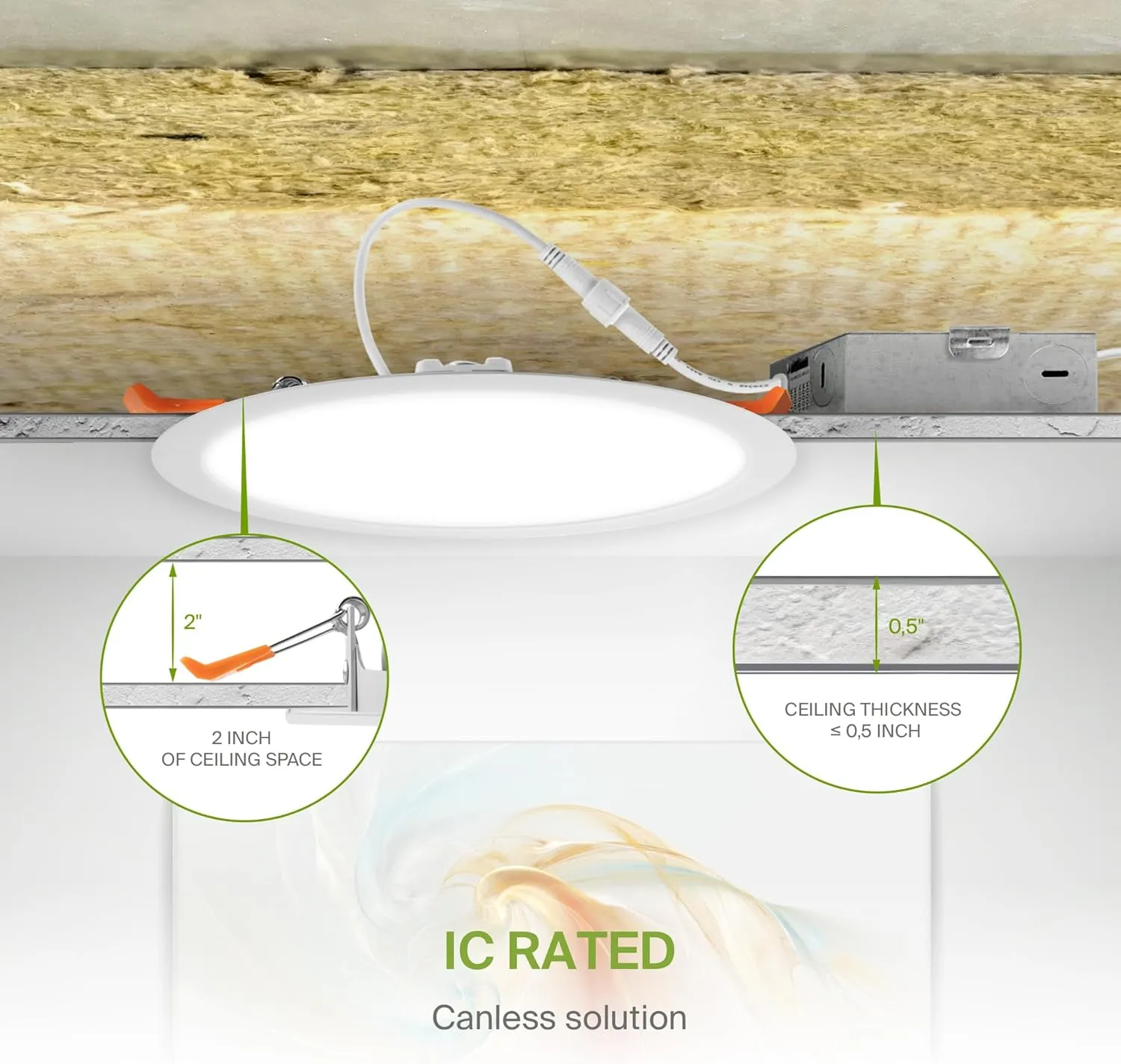 ASD 1 Pack 12 Inch LED Recessed Lighting, 5 CCT 2700K-5000K CRI90 , 24W 90W Eqv, Ultra Thin Dimmable Ceiling Lights with J Box, Canless Wafer Downlight, Round Slim Panel Light, UL Energy Star, White
