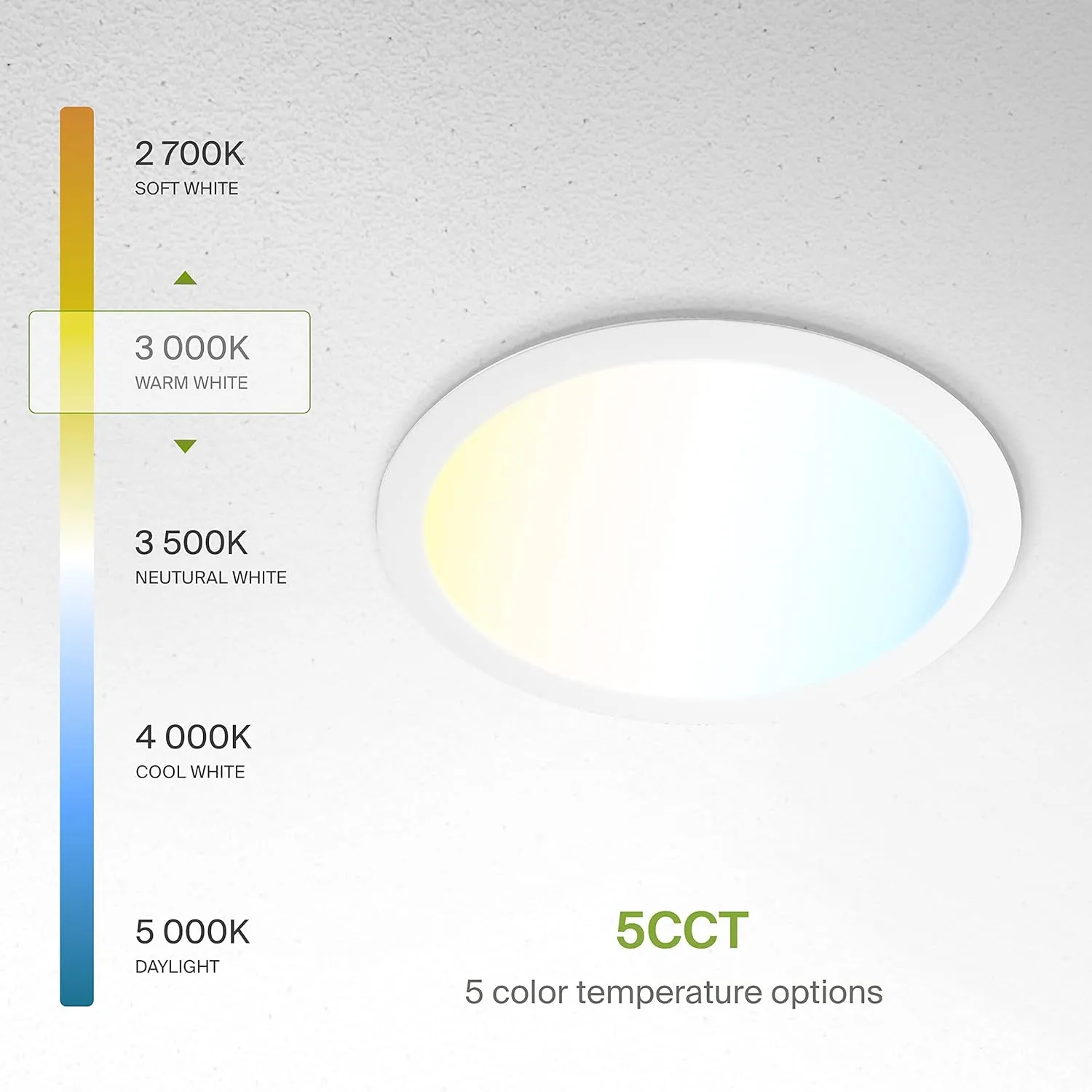 ASD 1 Pack 12 Inch LED Recessed Lighting, 5 CCT 2700K-5000K CRI90 , 24W 90W Eqv, Ultra Thin Dimmable Ceiling Lights with J Box, Canless Wafer Downlight, Round Slim Panel Light, UL Energy Star, White