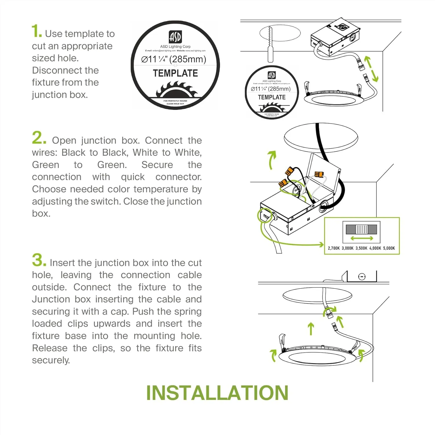 ASD 1 Pack 12 Inch LED Recessed Lighting, 5 CCT 2700K-5000K CRI90 , 24W 90W Eqv, Ultra Thin Dimmable Ceiling Lights with J Box, Canless Wafer Downlight, Round Slim Panel Light, UL Energy Star, White