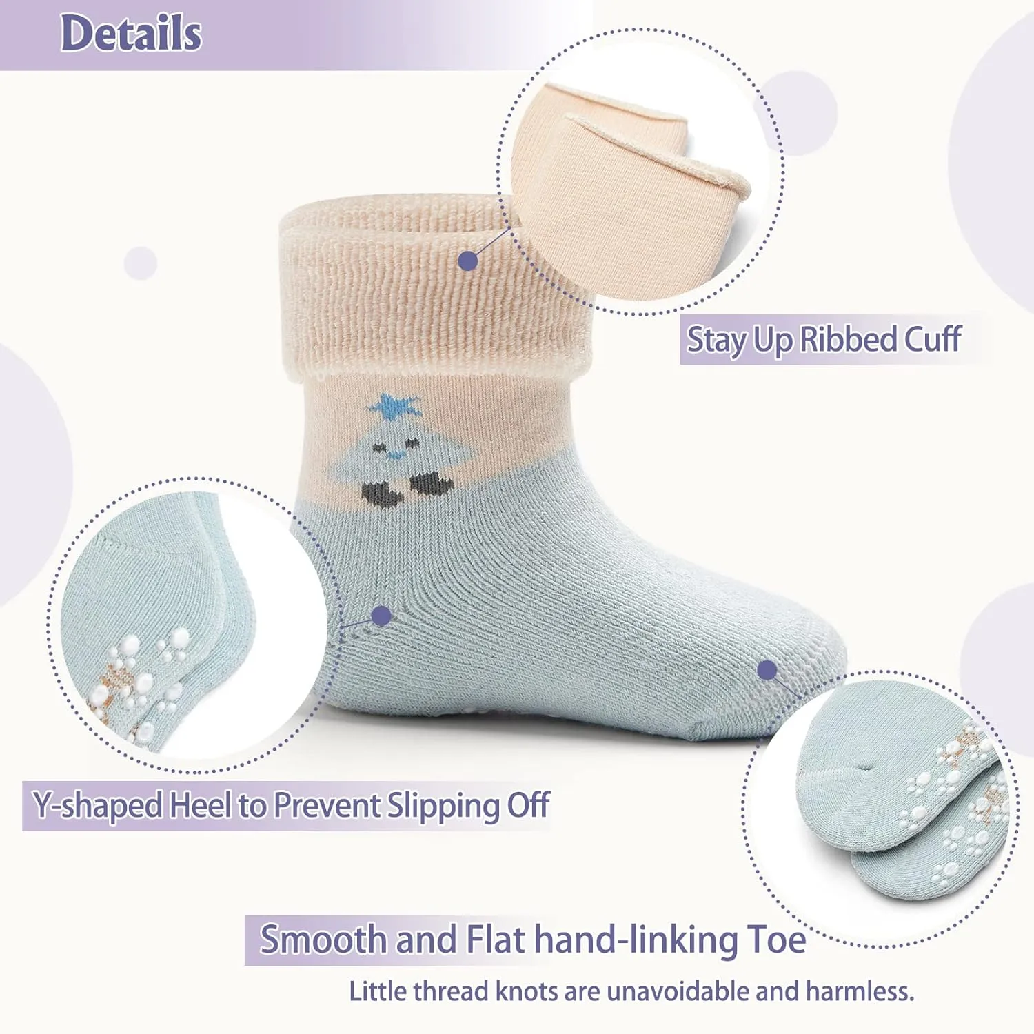 Baby Winter Socks Non Slip Warm Socks with Grips for Baby Boys Girls Fuzzy Terry Stars Color 6 Pack