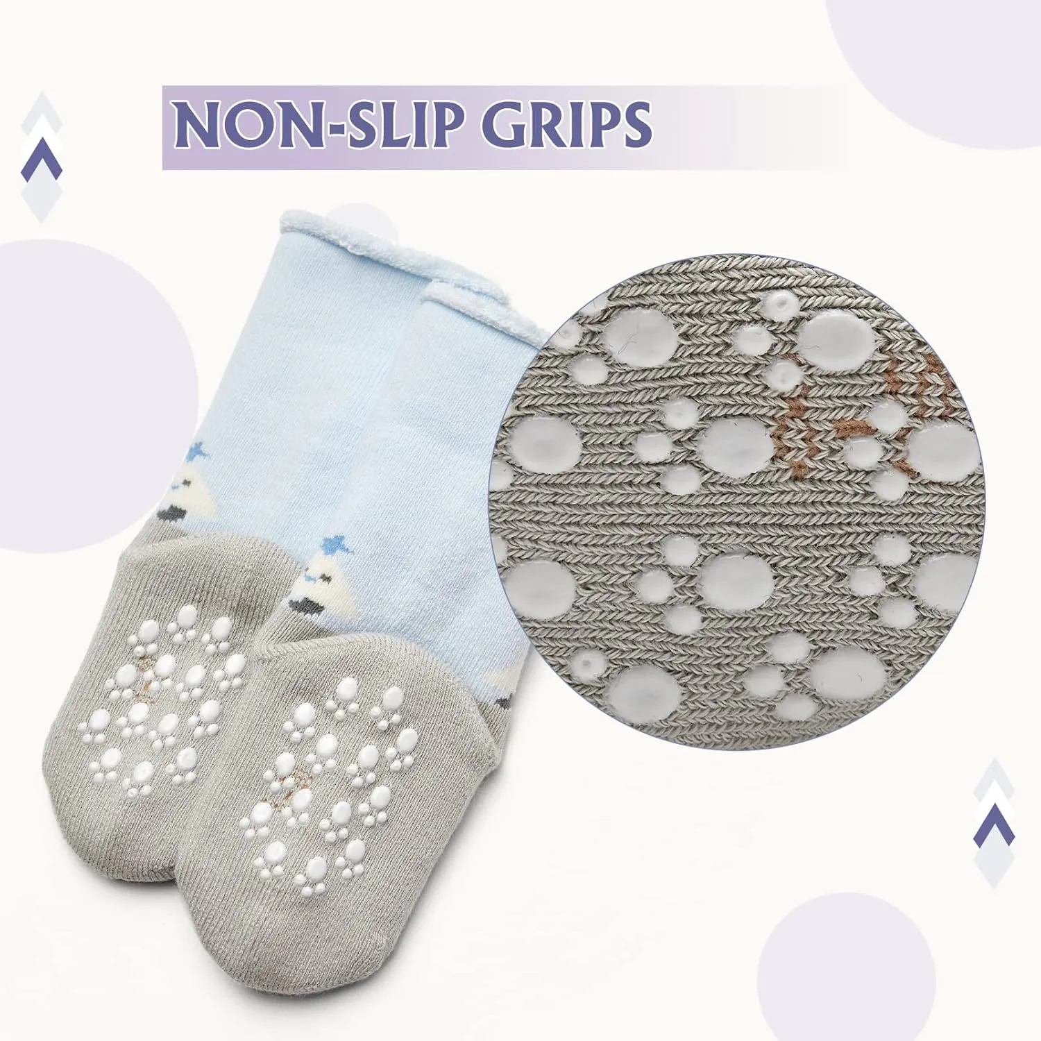 Baby Winter Socks Non Slip Warm Socks with Grips for Baby Boys Girls Fuzzy Terry Stars Color 6 Pack