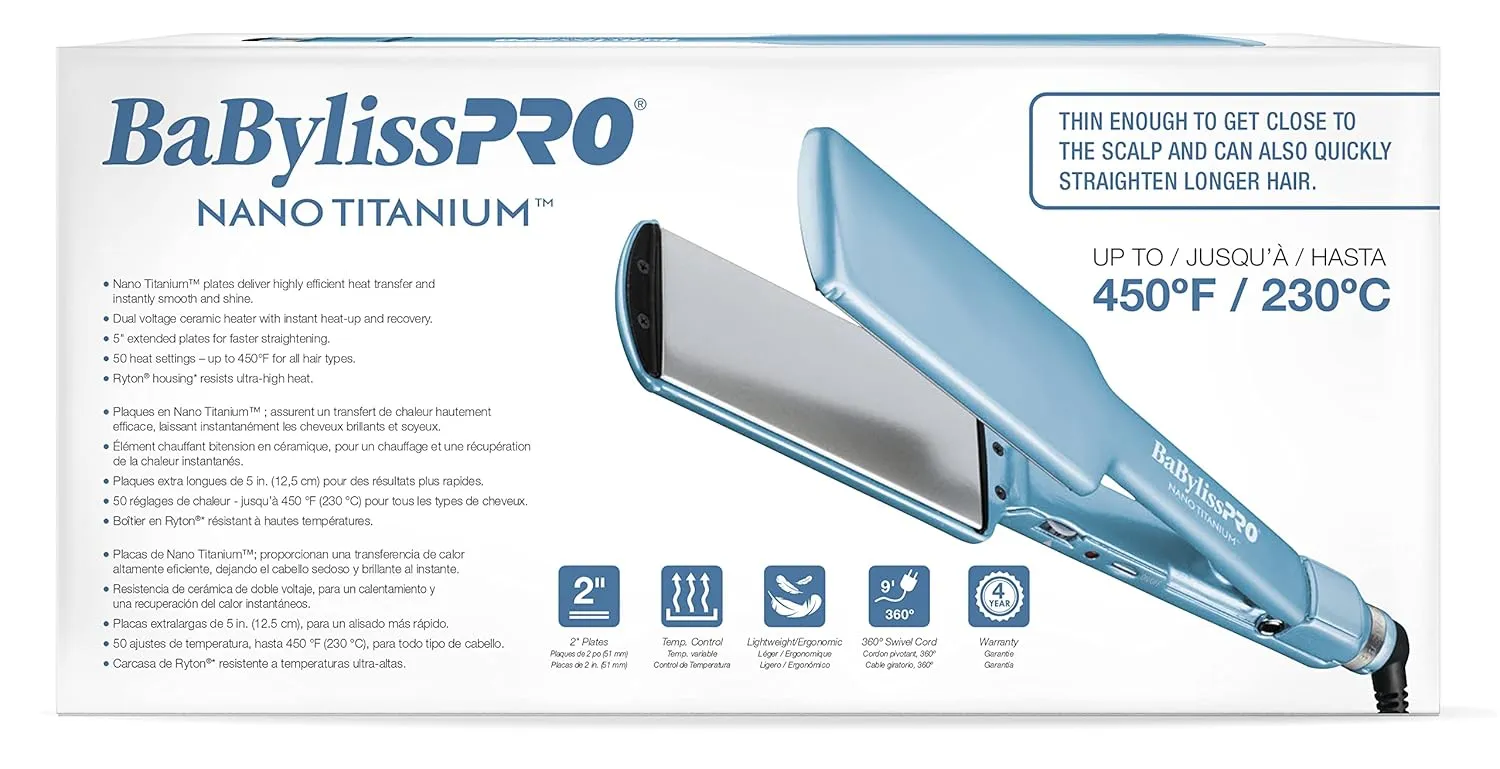 BabylissPRO Nano Titanium Ultra-Thin Hair Straightener, Professional Flat Iron For All Hair Types