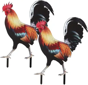Bad Piggies Acrylic Rooster Yard Chicken Outdoor Garden Stakes Animal Chicken Statues Yard Art Rooster Garden Decor for Pathway Patio Lawn Ornament, Rooster Stakes - Flat Not 3D (2 PCS, Pattern B)