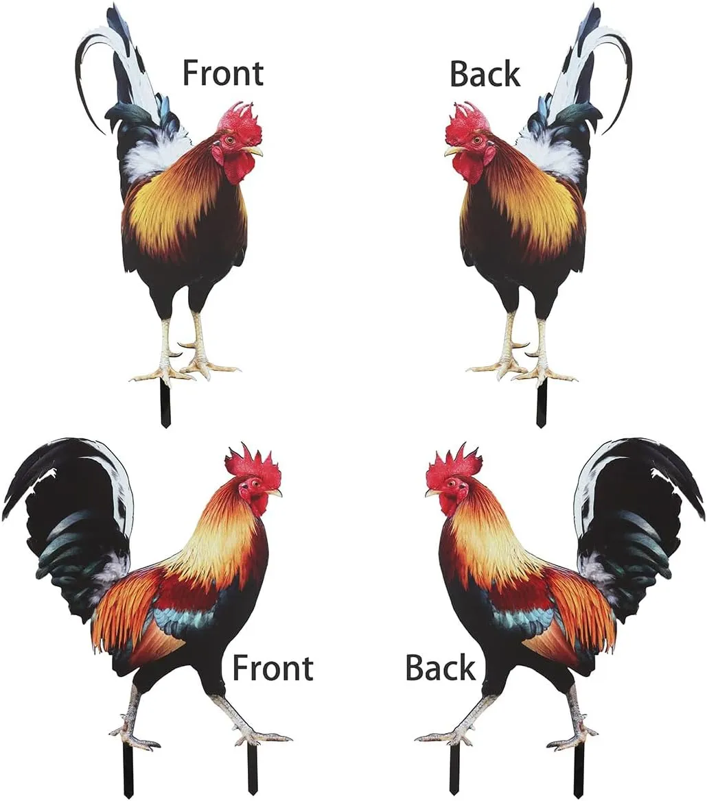 Bad Piggies Acrylic Rooster Yard Chicken Outdoor Garden Stakes Animal Chicken Statues Yard Art Rooster Garden Decor for Pathway Patio Lawn Ornament, Rooster Stakes - Flat Not 3D (2 PCS, Pattern B)