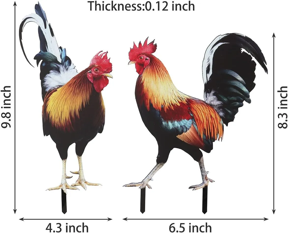Bad Piggies Acrylic Rooster Yard Chicken Outdoor Garden Stakes Animal Chicken Statues Yard Art Rooster Garden Decor for Pathway Patio Lawn Ornament, Rooster Stakes - Flat Not 3D (2 PCS, Pattern B)