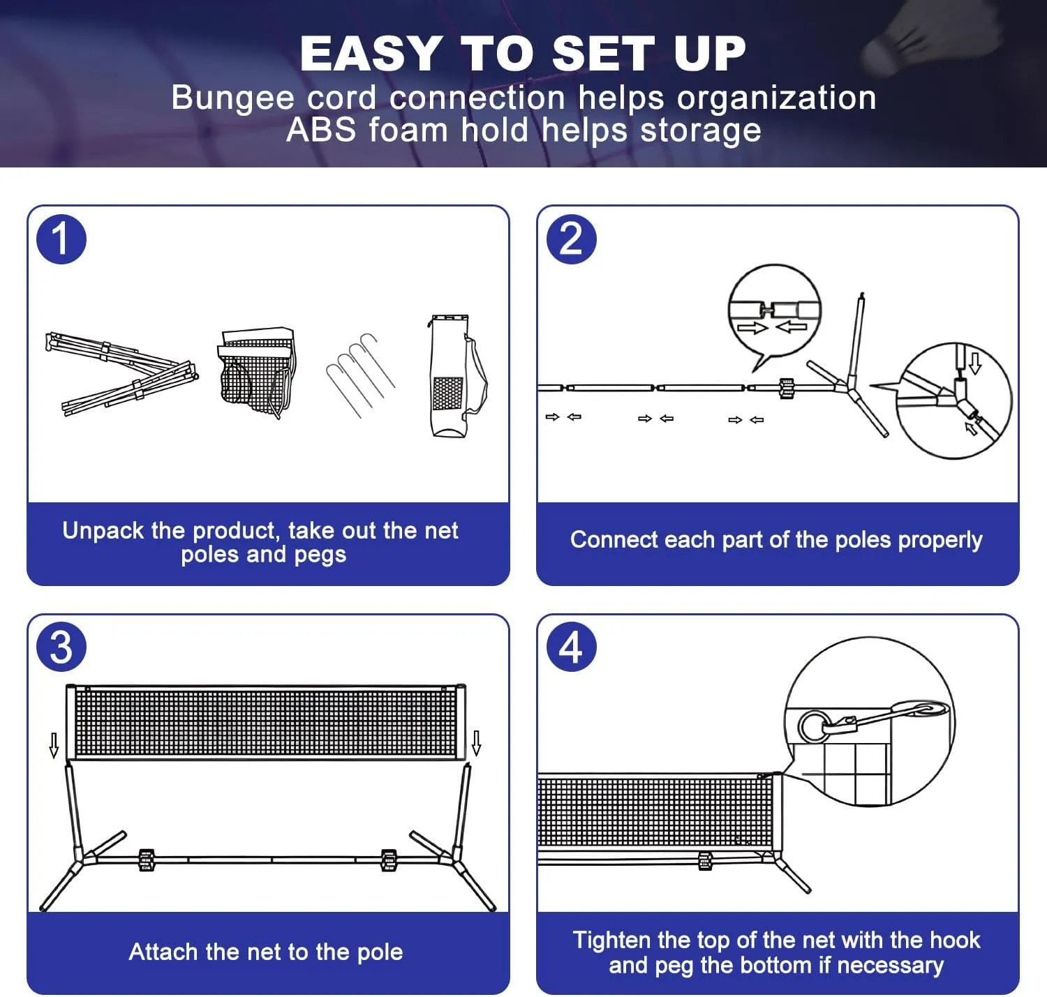 BAGAIL Badminton Net, Height Adjustable Kids Volleyball Net, Foldable Nylon Net 10 ft/14ft/17ft Wide, Tennis Net, Small Pickleball Net for Backyard Game and Indoor Outdoor Use, Easy Setup