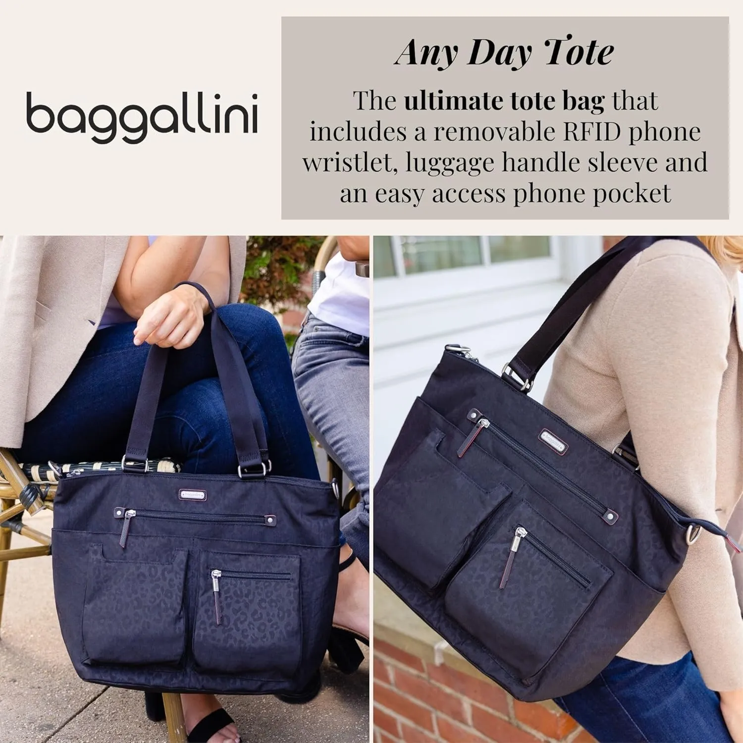 Baggallini Any Day Tote with RFID Phone Wristlet