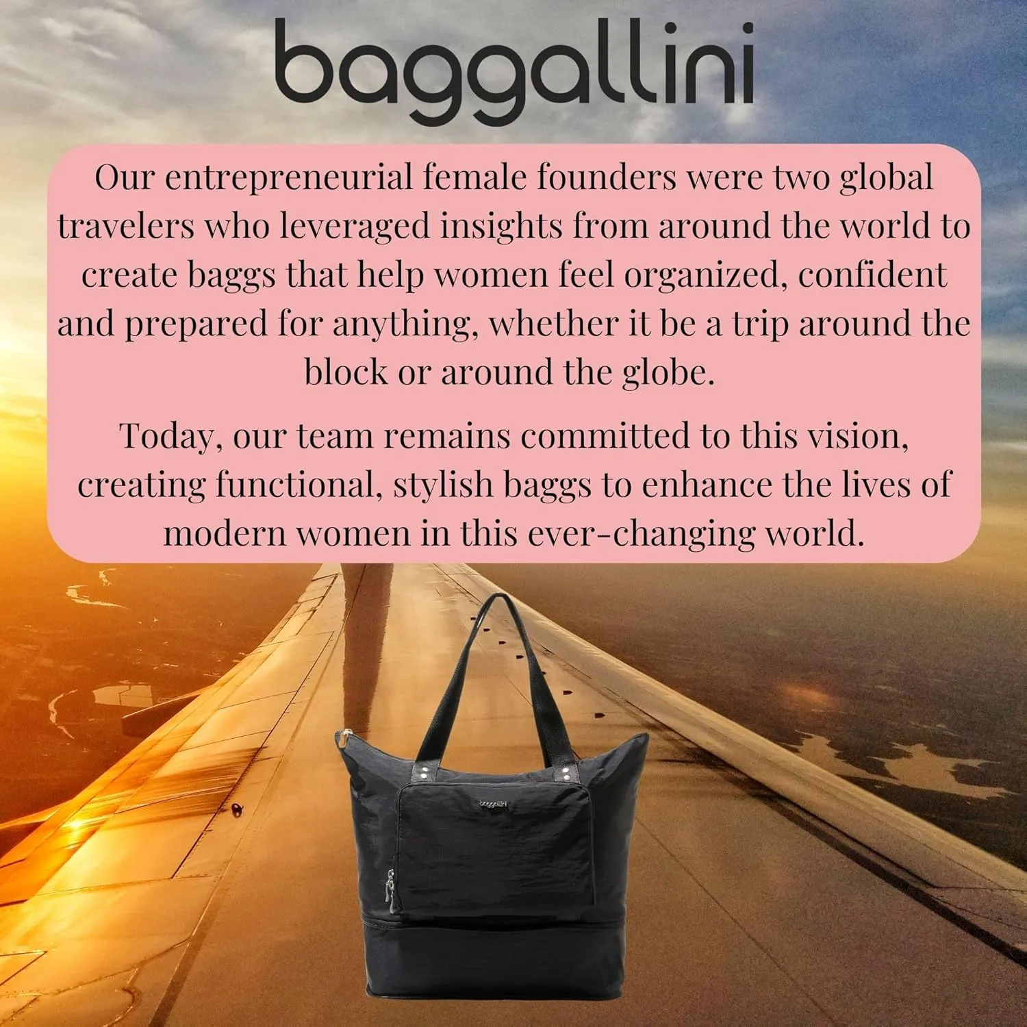 Baggallini Carryall Expandable Lightweight Travel Tote 22" Packable Folding Compact Nylon Washable Weekender w/Luggage Sleeve